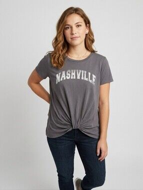 Nine Britton Women's Size Medium Gray Nashville Twist Front Cotton Modal T-Shirt